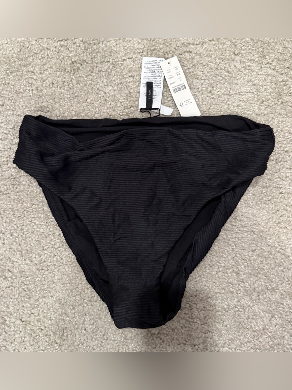 J Crew high waisted Black Ribbed Swim Bottoms size medium